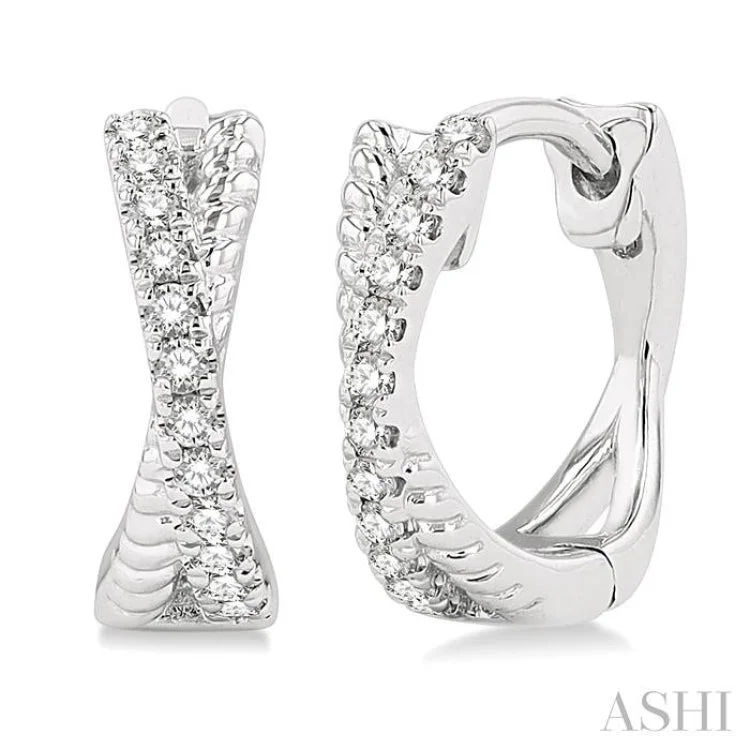 Silver Earrings for Elegant Looks-1/6 ctw Petite Crisscross Rope and Round Cut Diamond Fashion Huggies in 10K White Gold