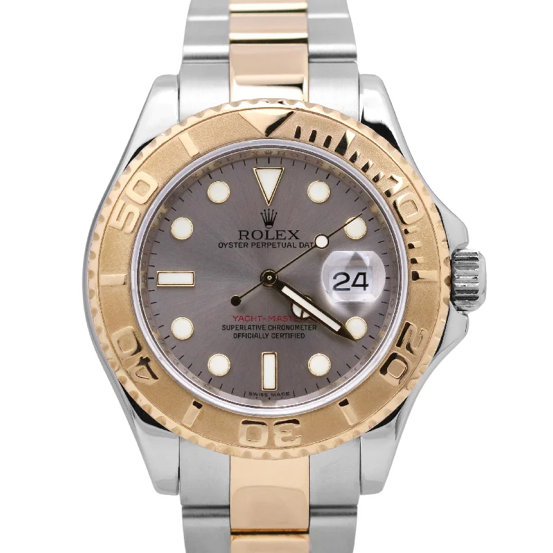 Women's Watches with Adjustable Bands-Rolex Yacht-Master 40mm SLATE Two-Tone 18K Yellow Gold REHAUT Steel Date 16623