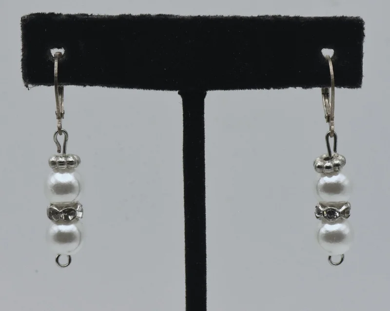 Acrylic Earrings for Casual Looks-Vintage Faux Pearl and Rhinestone Dangle Earrings