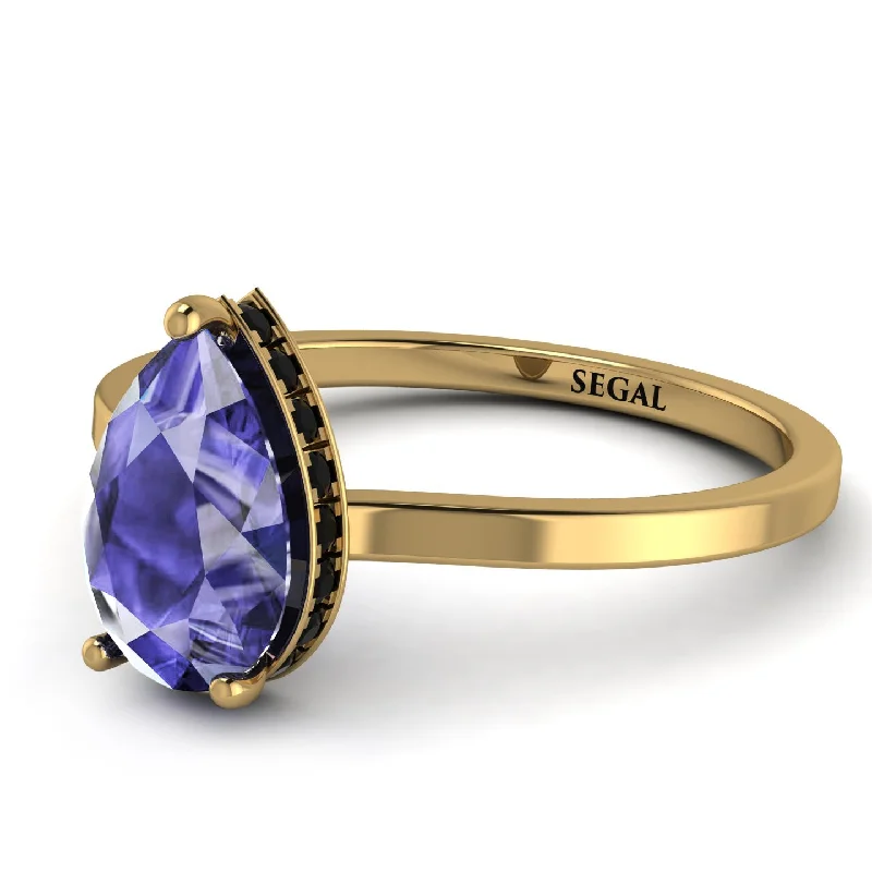 Classic Engagement Ring for Women-Hidden Halo Pear Tanzanite Engagement Ring - Mary No. 207