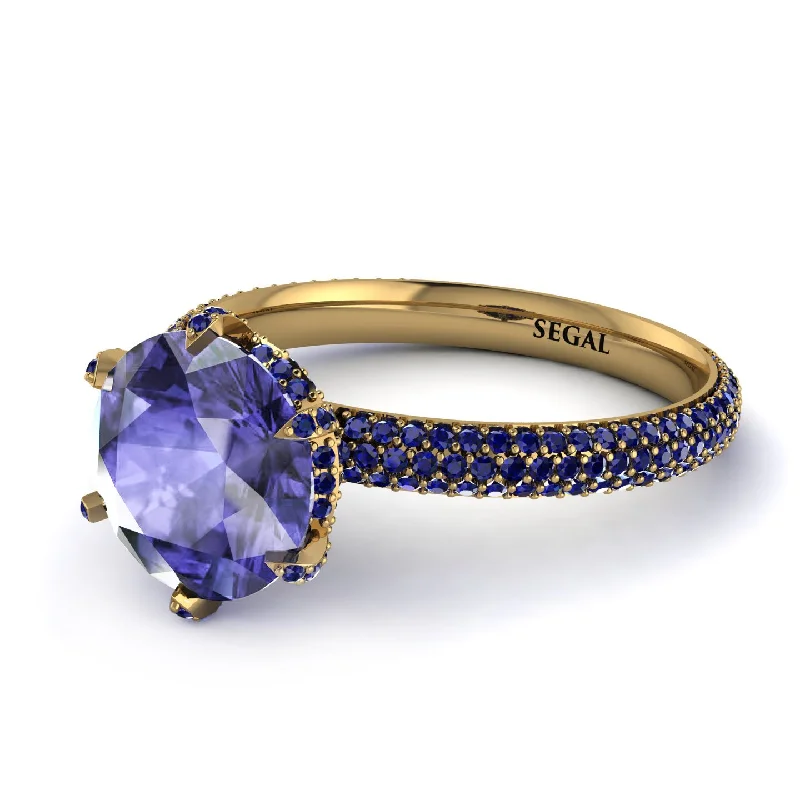 Designer Wedding Band for Men-Hidden Halo Round Tanzanite Engagement Ring - Ashley No. 213