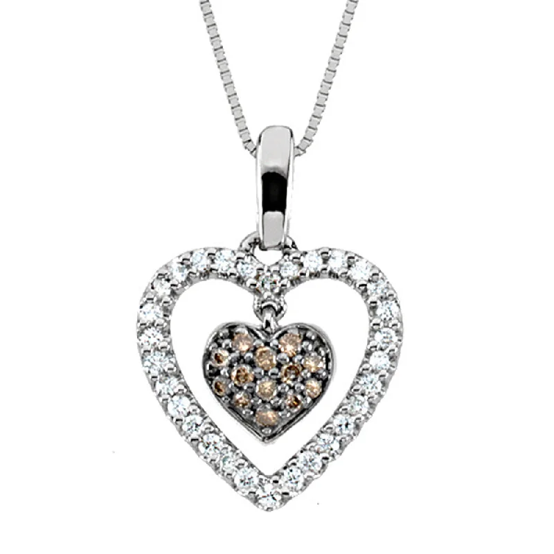 Layered Necklace with Multiple Charms-Two Tone Diamond Heart Necklace in 14k White Gold