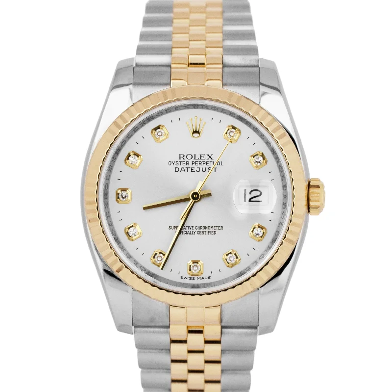 Best Watches for Outdoor Adventures-Rolex DateJust 36mm 116233 PAPERS DIAMOND Silver 18K Yellow Gold Steel Watch B+P