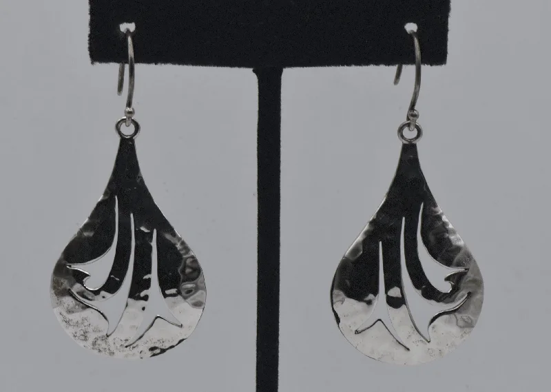 Dazzling Earrings for Night Parties-Vintage Sterling Silver Hammered Texture Teardrop Earrings