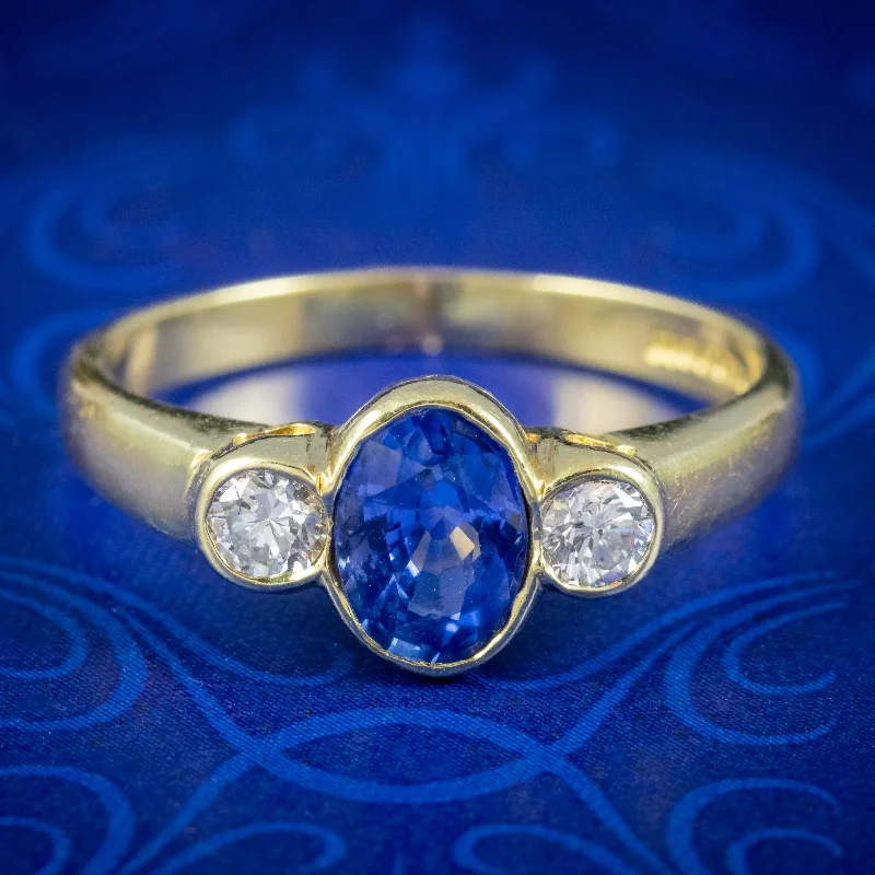 Silver Stackable Rings for Fashion-Edwardian Style Sapphire Diamond Trilogy Ring Dated 1990