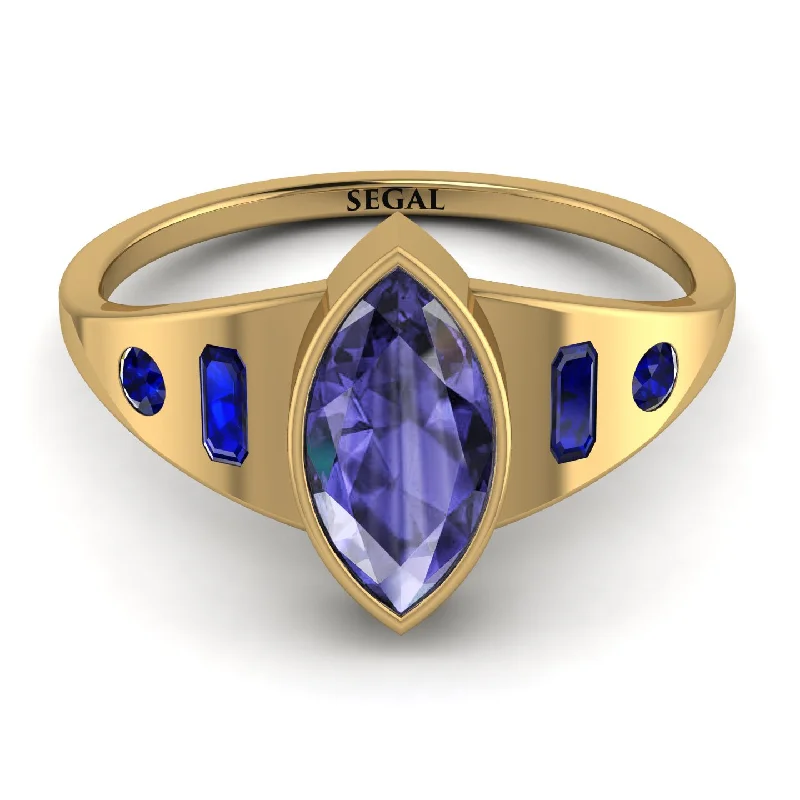 Designer Engagement Ring with Diamonds-Marquise Bezel Tanzanite Ring - Juliana No. 213