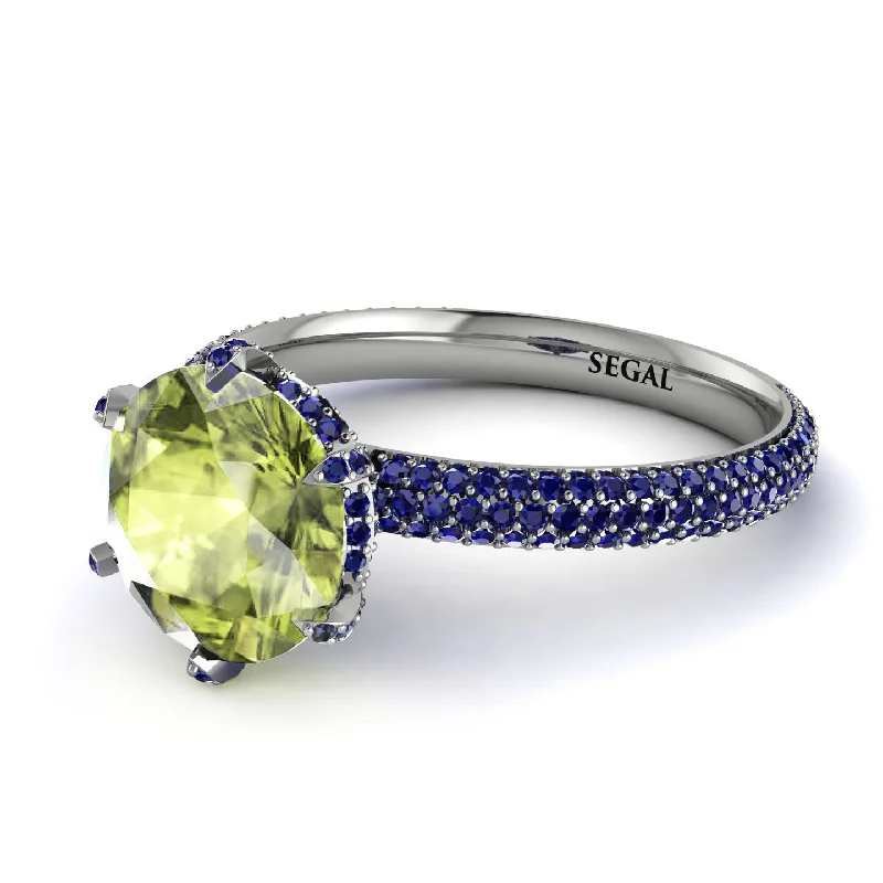 Custom Name Ring for Personal Touch-Hidden Halo Round Peridot Engagement Ring - Ashley No. 715