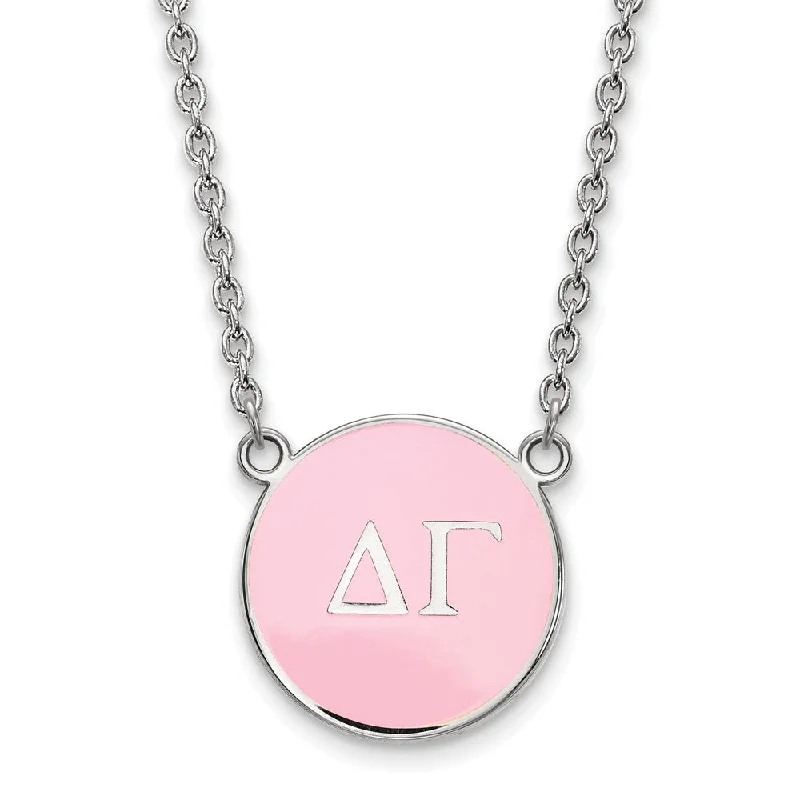 Bridal Necklace with Pearls-Sterling Silver Delta Gamma Large Pink Enamel Disc Necklace