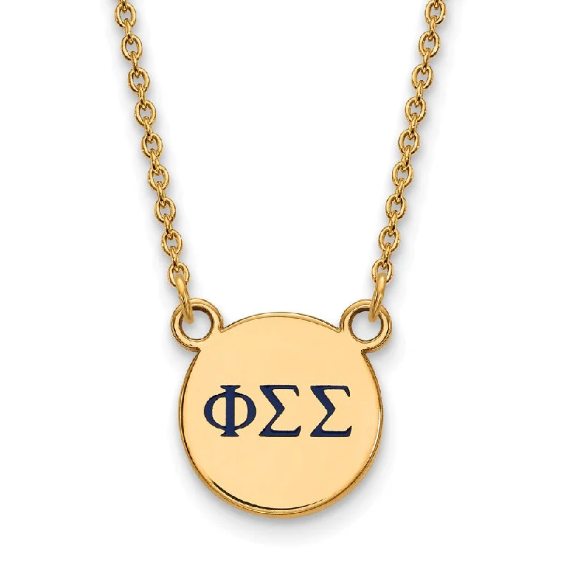 Sterling Silver Necklace with Pendant-14K Plated Silver Phi Sigma Sigma Small Blue Enamel Greek Necklace