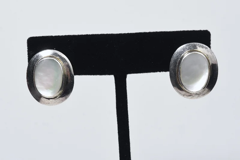 Chic Earrings for Evening Look-Vintage Sterling Silver Mother of Pearl Stud Earrings