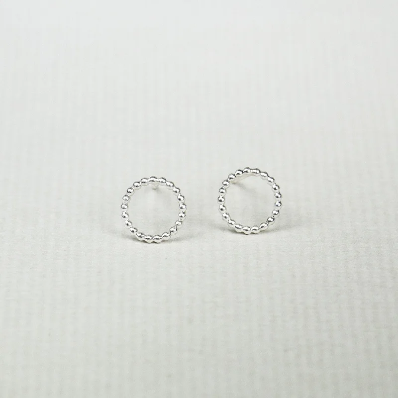 Crystal Stud Earrings for Weddings-Beaded Circle Stud Earrings in Silver