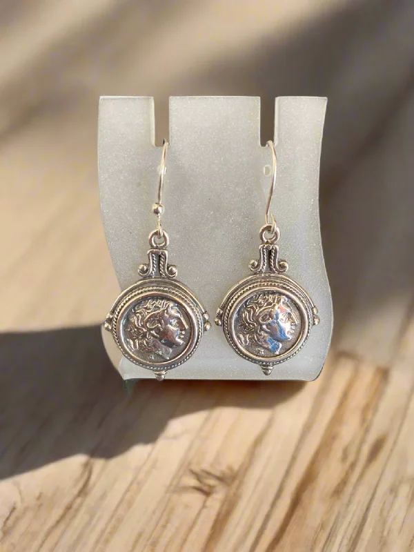 Large Drop Earrings for Fashion-Lysimachus, Alexander the Great Earrings, sterling silver earrings, handmade earrings (AG-08)