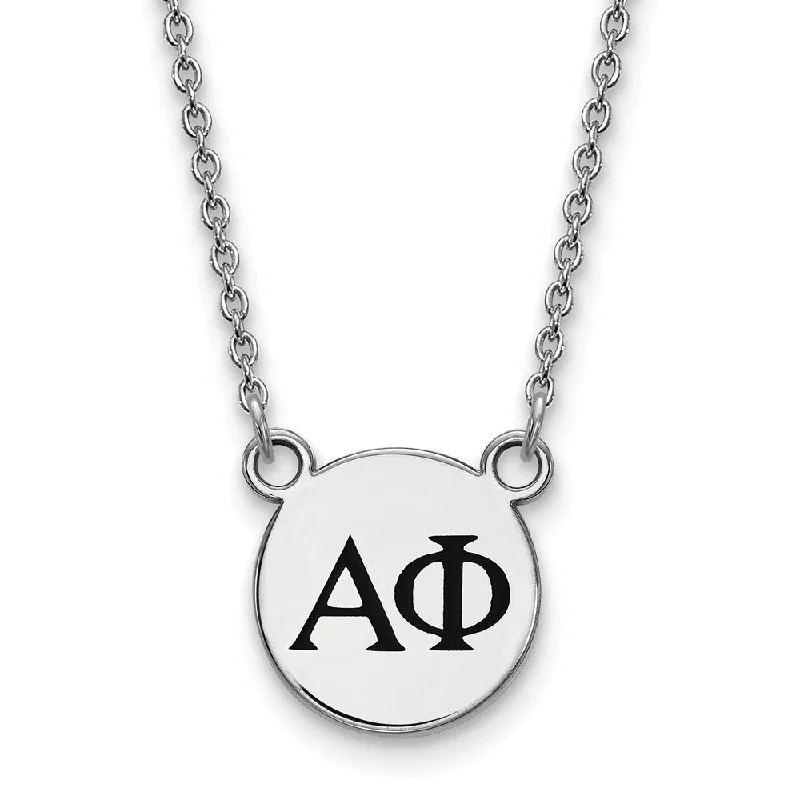 Gold Necklace with Initials-Sterling Silver Alpha Phi Small Black Enamel Greek Letters Necklace