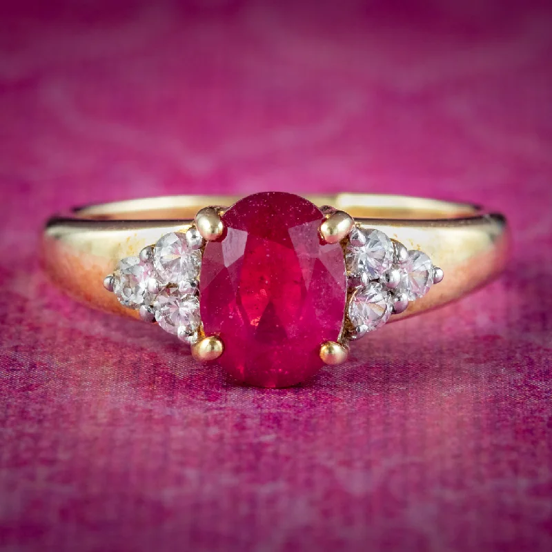 Silver Wedding Ring for Women-Art Deco Style Synthetic Ruby Sapphire Ring 1.5ct Ruby