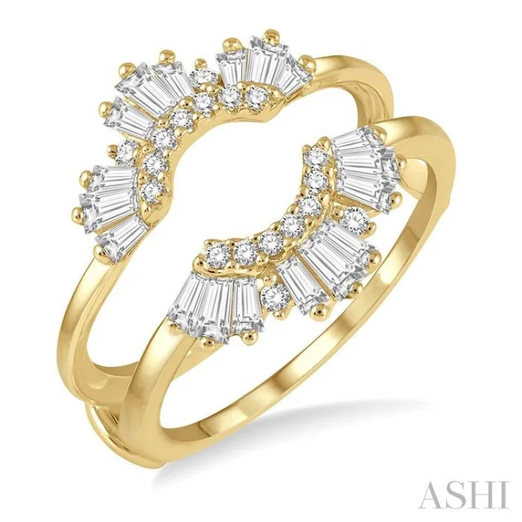 Stylish Gold Ring for Special Occasions-5/8 ctw Arched Baguette and Round Cut Diamond Insert Ring in 14K Yellow Gold