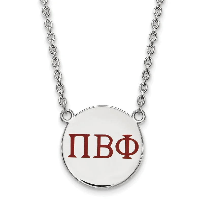 Classic Gemstone Necklace for Weddings-Sterling Silver Pi Beta Phi Large Wine Enamel Greek Letters Necklace