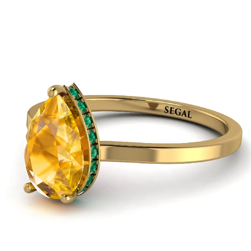 Custom Gold Ring for Special Occasions-Hidden Halo Pear Yellow Diamond Engagement Ring - Mary No. 1004