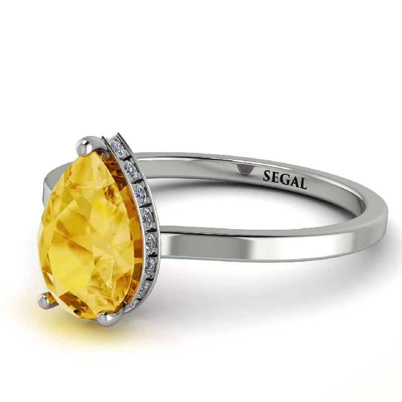 Customizable Promise Ring-Hidden Halo Pear Citrine Engagement Ring - Mary No. 603