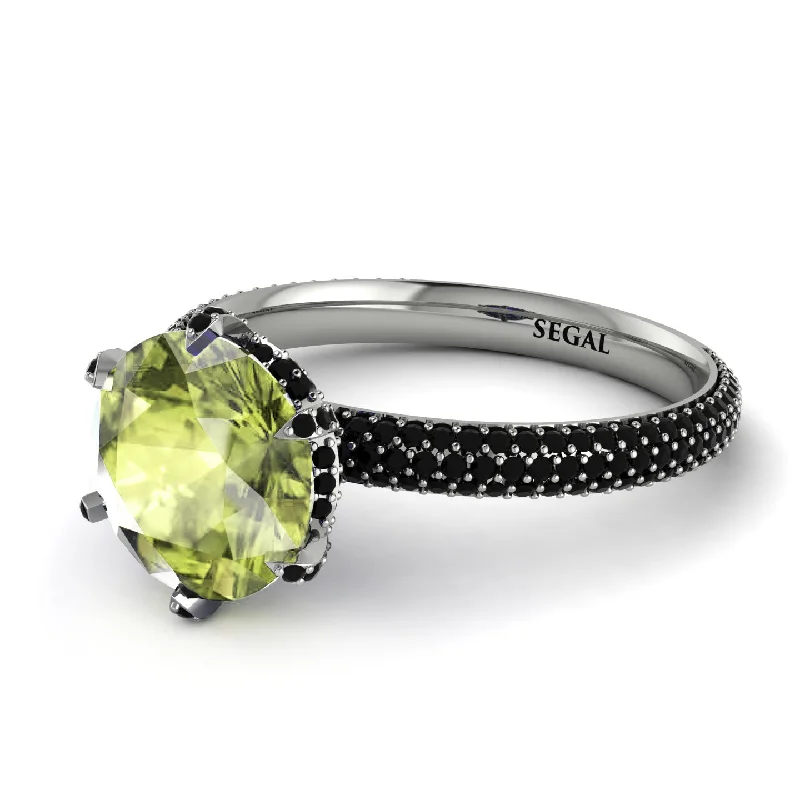 Men’s Silver Ring for Fashion-Hidden Halo Round Peridot Engagement Ring - Ashley No. 709