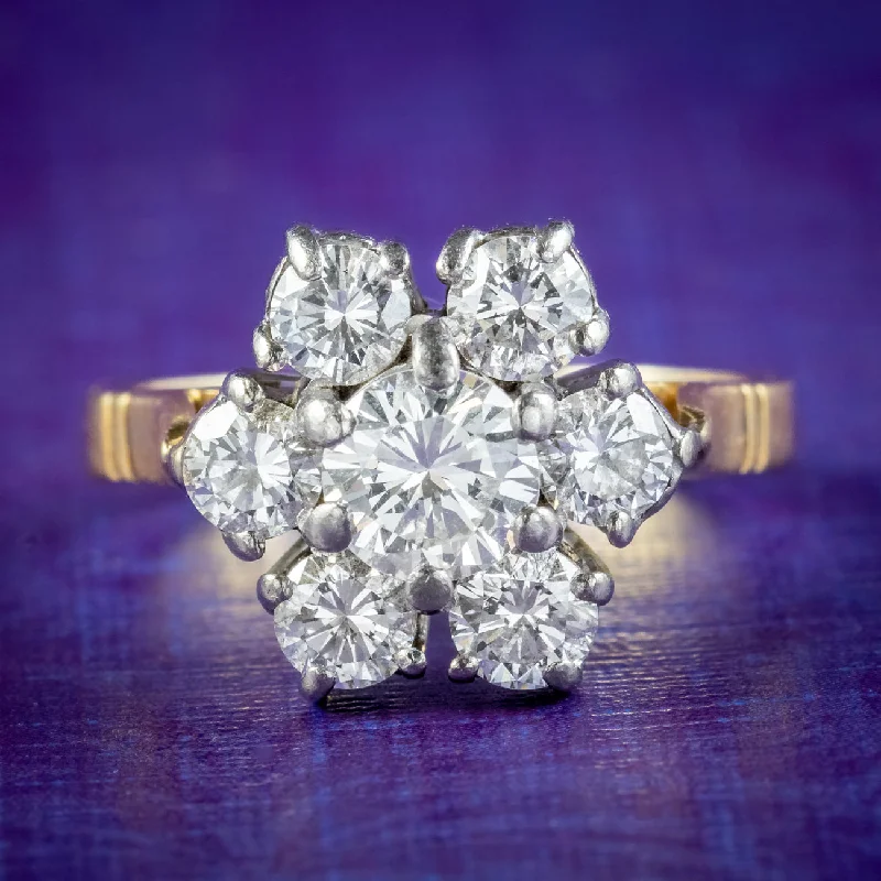 Classic Silver Ring for Casual Wear-Vintage Diamond Daisy Cluster Ring 1.9ct Total Dated 1981