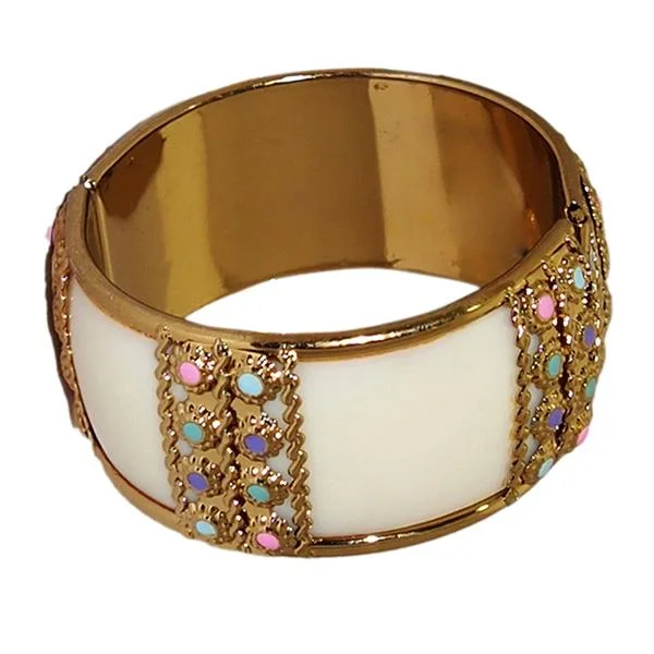 Classic Gold Bangles for Bridesmaids-Kriaa Gold Plated Multicolor Stone Kada