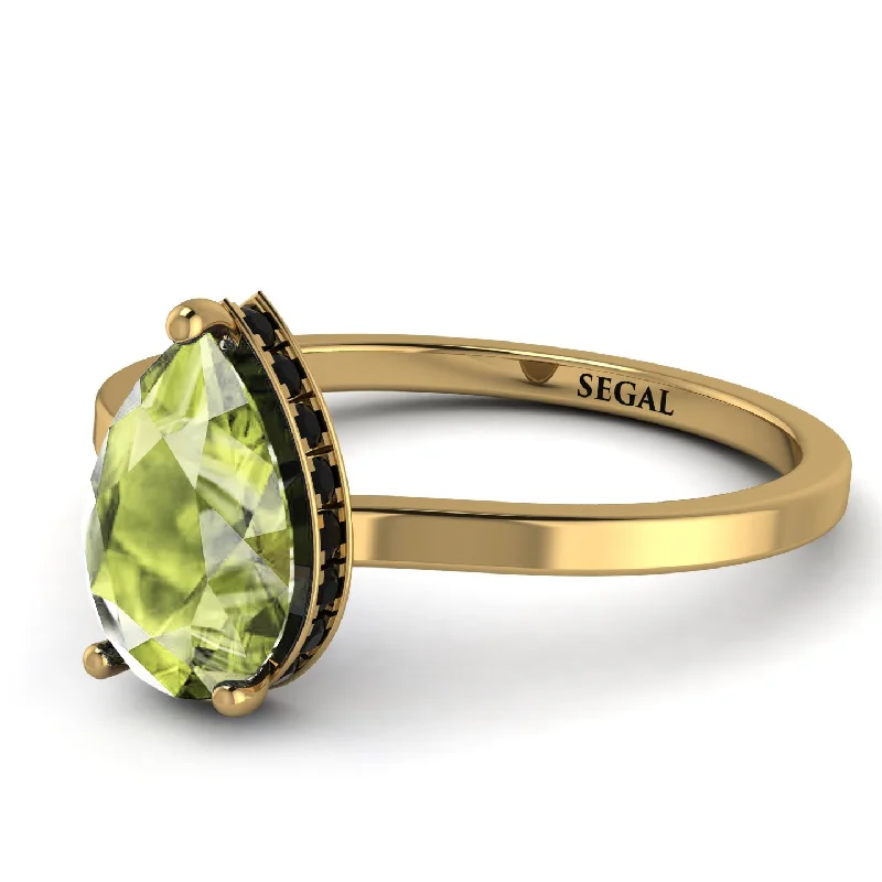 Designer Wedding Band for Women-Hidden Halo Pear Peridot Engagement Ring - Mary No. 707