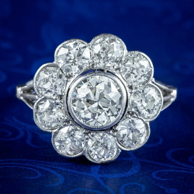 Personalized Gemstone Ring for Gifts-Antique Edwardian Diamond Daisy Cluster Ring 3ct Total