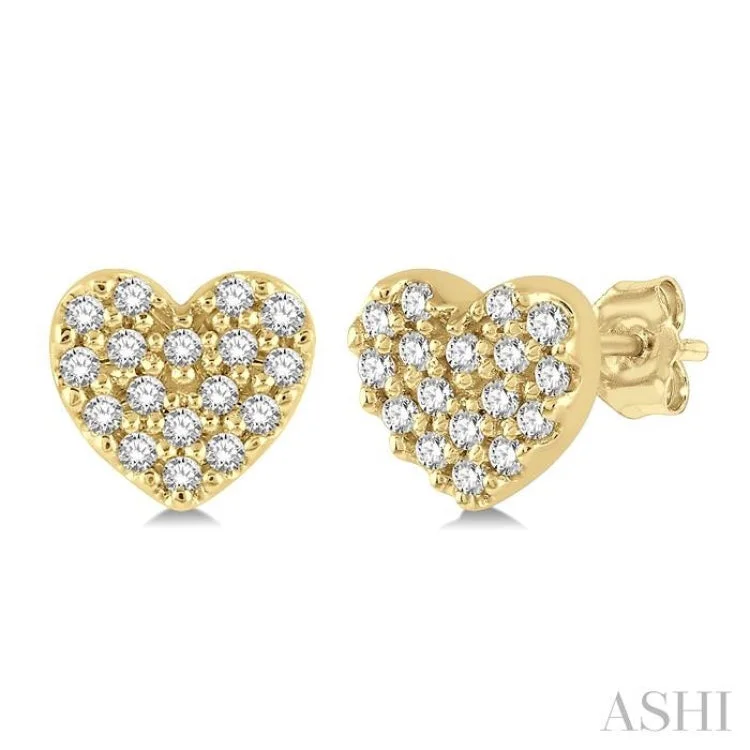 Elegant Gold Earrings for Daytime Wear-1/10 Ctw Heart Charm Round Cut Diamond Petite Fashion Earring in 10K Yellow Gold