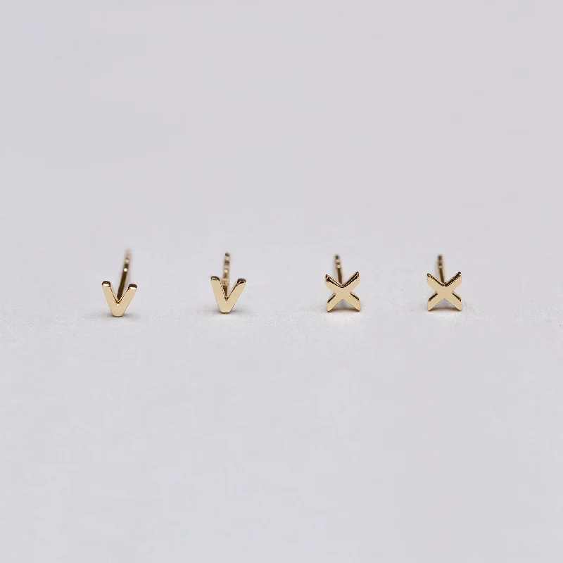 Statement Gold Earrings-V and X Gold-plated Silver Stud Earrings