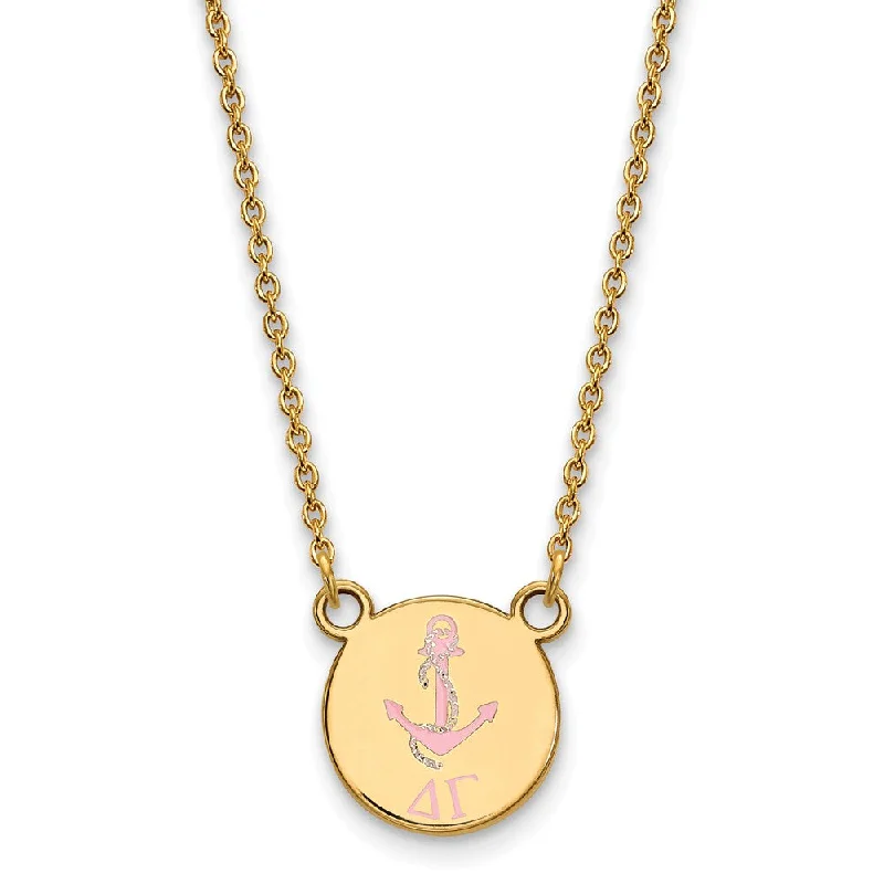 Sapphire Necklace for Special Events-14K Plated Silver Delta Gamma Small Pink Enamel Logo Necklace