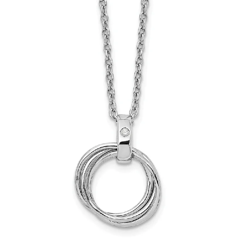 Gold Necklace with Crystal Pendant-Triple Ring Diamond Necklace in Rhodium Plated Silver, 18-20 Inch