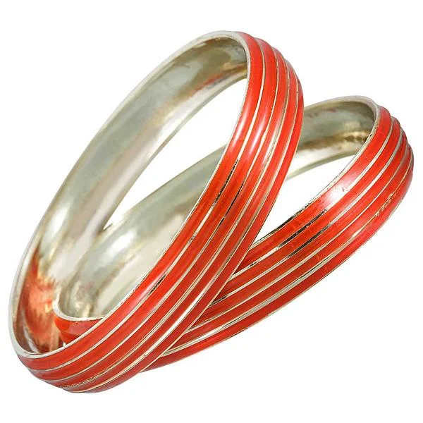 Traditional Bangles for Indian Weddings-Kriaa Red Enamel Gold Plated Set of 2 Bangles