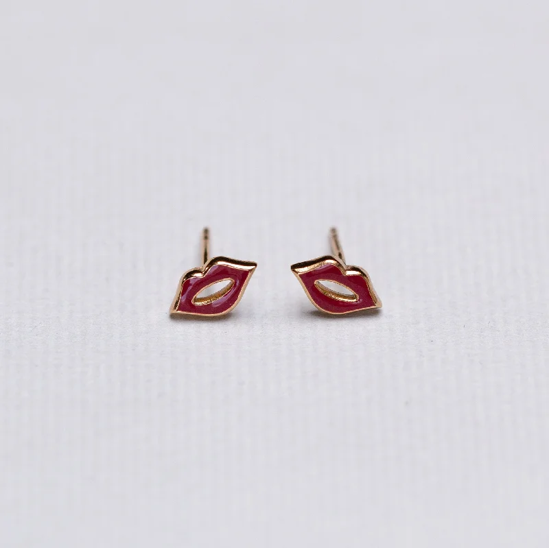 Sparkling Earrings for Evening Parties-Red Lips Stud Earrings