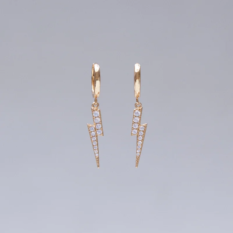 Dazzling Earrings for Night Parties-Lightning Bolt Hoop Earrings with Cubic Zirconia