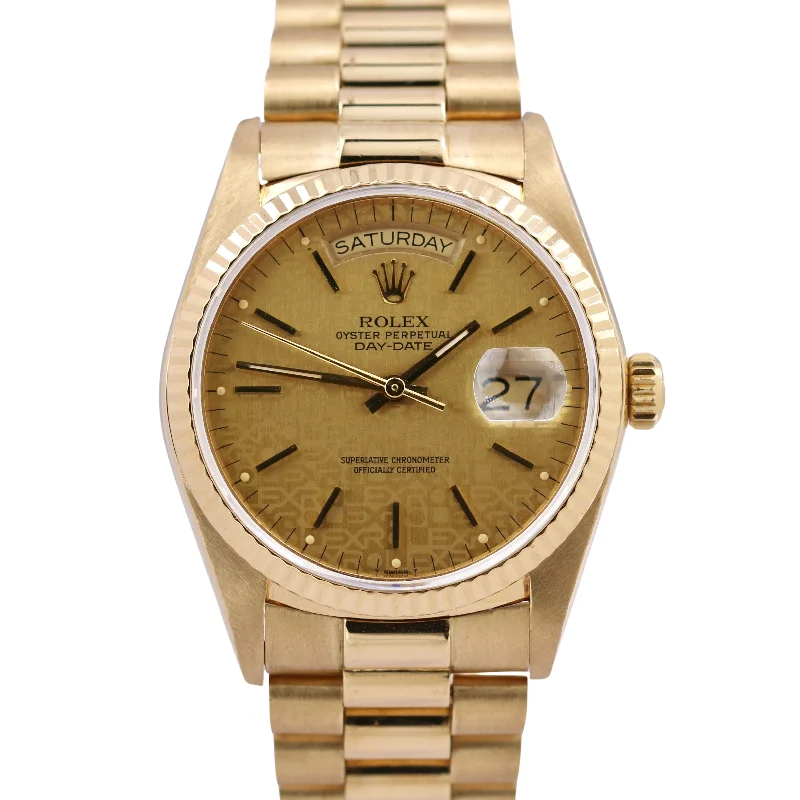 Waterproof Smart Watches for Swimmers-PAPERS Rolex Day-Date President CHAMPAGNE JUBILEE DIAL 36mm 18K Gold 18038 B+P