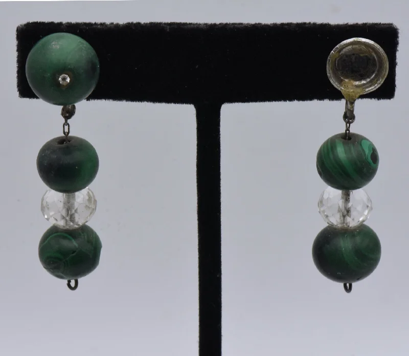 Timeless Gold Earrings for Women-Vintage Handmade Malachite and Quartz Bead Screw Back Earrings - MISSING STONE