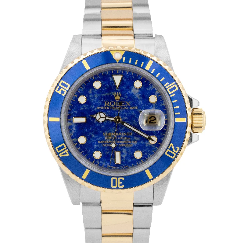 Stylish Watches with Mesh Strap-Rolex Submariner LAPIS BLUE Dial Two-Tone 18K Yellow Gold 40mm Steel Watch 16613