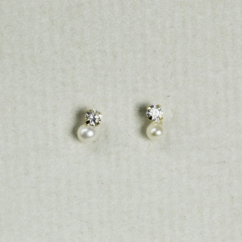 Customizable Gold Earrings-Tiny Pearl and Crystal Stud Earrings