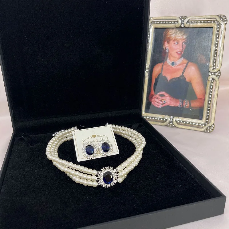 Stunning Drop Earrings for Weddings-Princess Diana Jewellery: Lady Diana Inspired Pearl Choker With Matching Clip on Crystal Earrings. £12 Gift Box is FREE