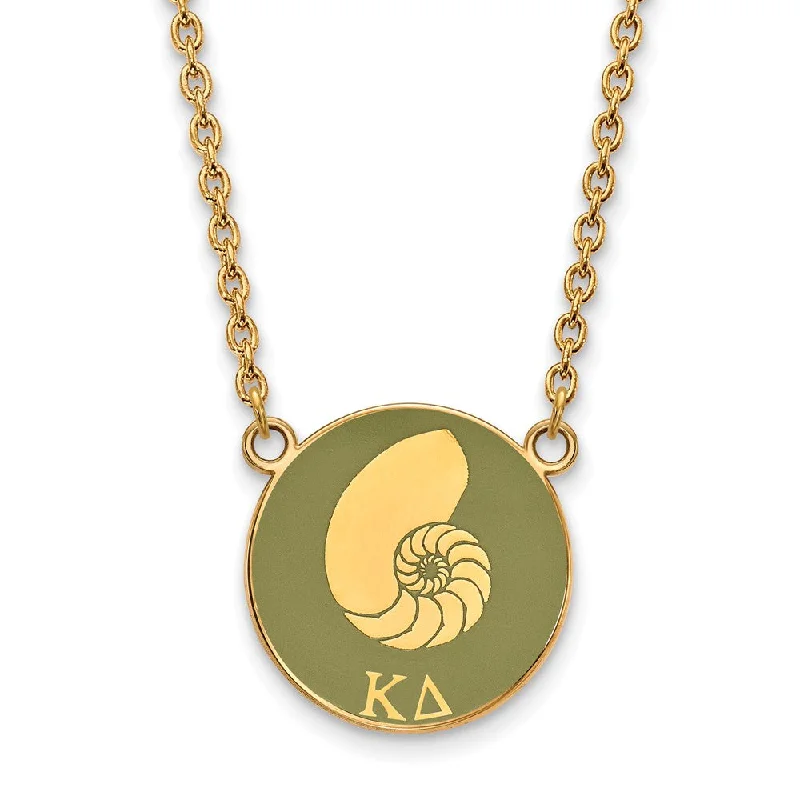 Classic Choker Necklace for Women-14K Plated Silver Kappa Delta Large Green Enamel Logo Necklace