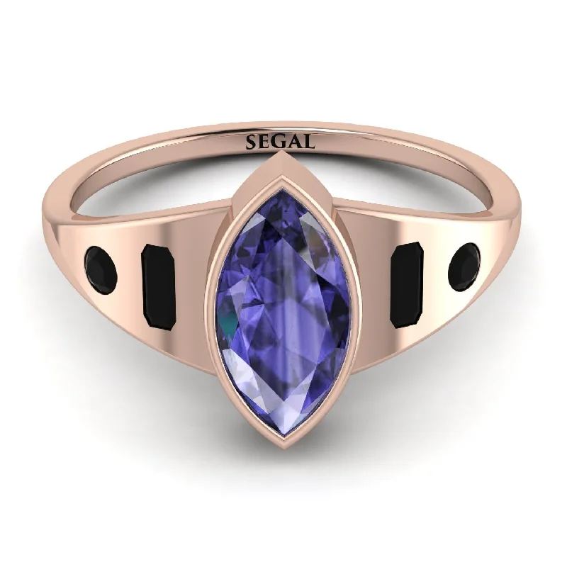 Chunky Gemstone Ring for Bold Style-Marquise Bezel Tanzanite Ring - Juliana No. 208