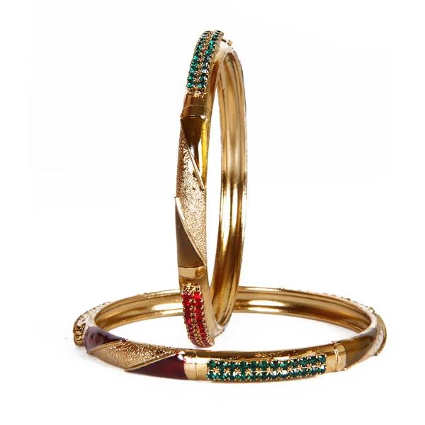 Chunky Beaded Bangles for Casual Wear-Kriaa Green & Red Stone Set of 2 Bangle Sets - 1401140_2.4