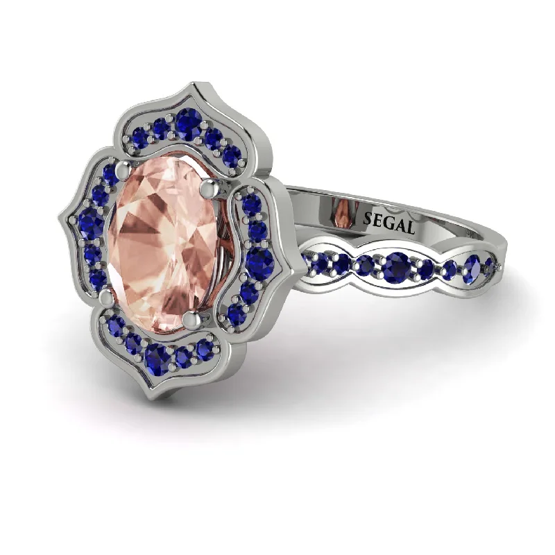 Vintage Style Ring for Women-Decorated Halo Oval Morganite Engagement Ring - Faith No. 915