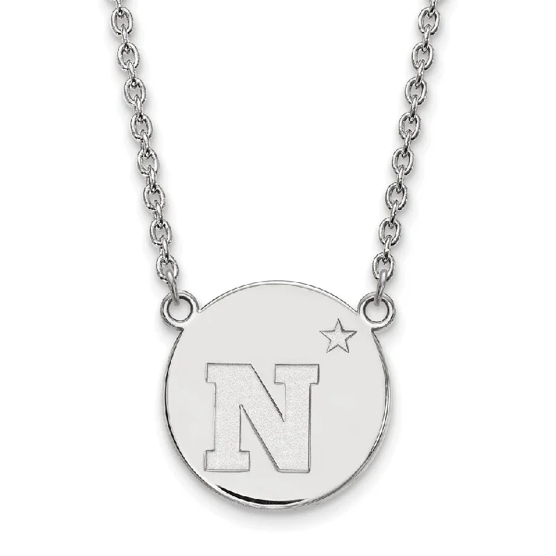 Modern Necklace for Evening Outfits-Sterling Silver U.S. Naval Academy Large 'N' Star Disc Necklace