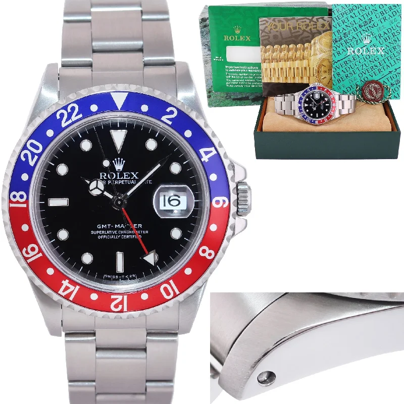 Women's Designer Watches for Fashion-MINT Rolex GMT-Master Pepsi Blue Red Tritium Steel 16700 Watch Oyster Box