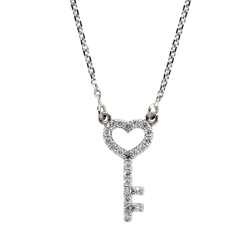 Gold Necklace with Charm for Fashion-1/8 cttw Diamond Skeleton Key Necklace in 14k White Gold