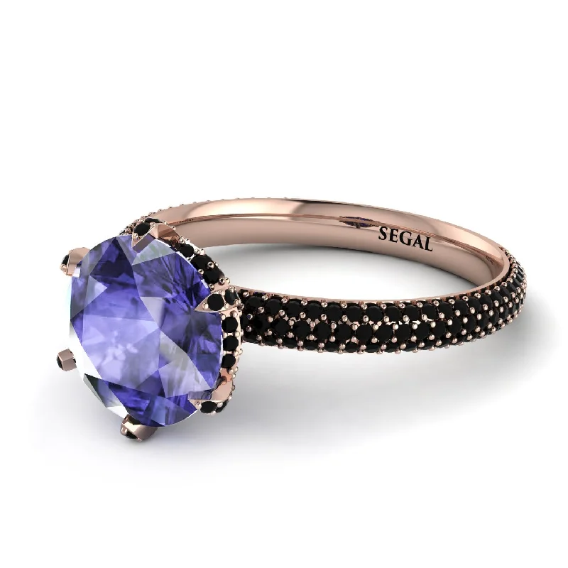 Gold Engagement Ring-Hidden Halo Round Tanzanite Engagement Ring - Ashley No. 208