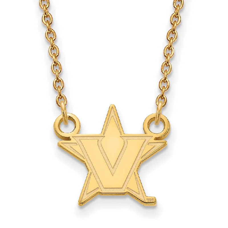 Gold Necklace with Charm for Fashion-14k Gold Plated Silver Vanderbilt U Small Pendant Necklace