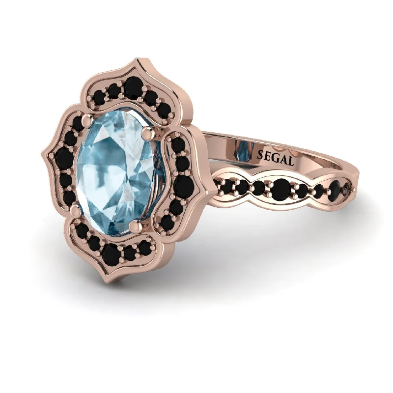 Trendy Gold Ring for Women-Decorated Halo Oval Aquamarine Engagement Ring - Faith No. 408