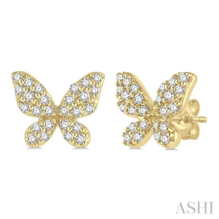 Butterfly Earrings for Girls-1/5 Ctw Butterfly Motif Round Cut Diamond Petite Fashion Earring in 10K Yellow Gold